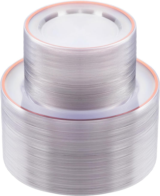 200PCS Rose Gold and Clear Plastic Plates for Elegant Parties