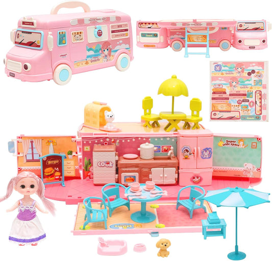 Pink Portable Dollhouse Set: Perfect Pretend Play Gift!