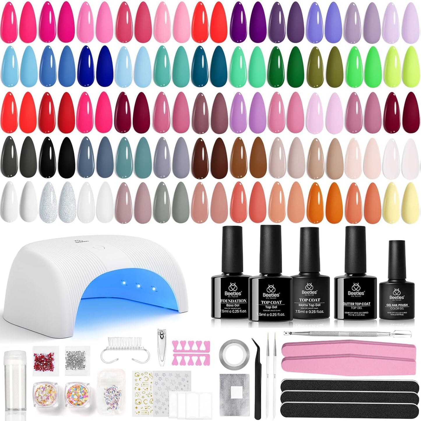 Beetles Gel Nail Polish Kit with 55 Colors and UV Light