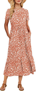 Gracyoga Women's Summer Maxi Dress - Flowy Tiered Midi with Pockets