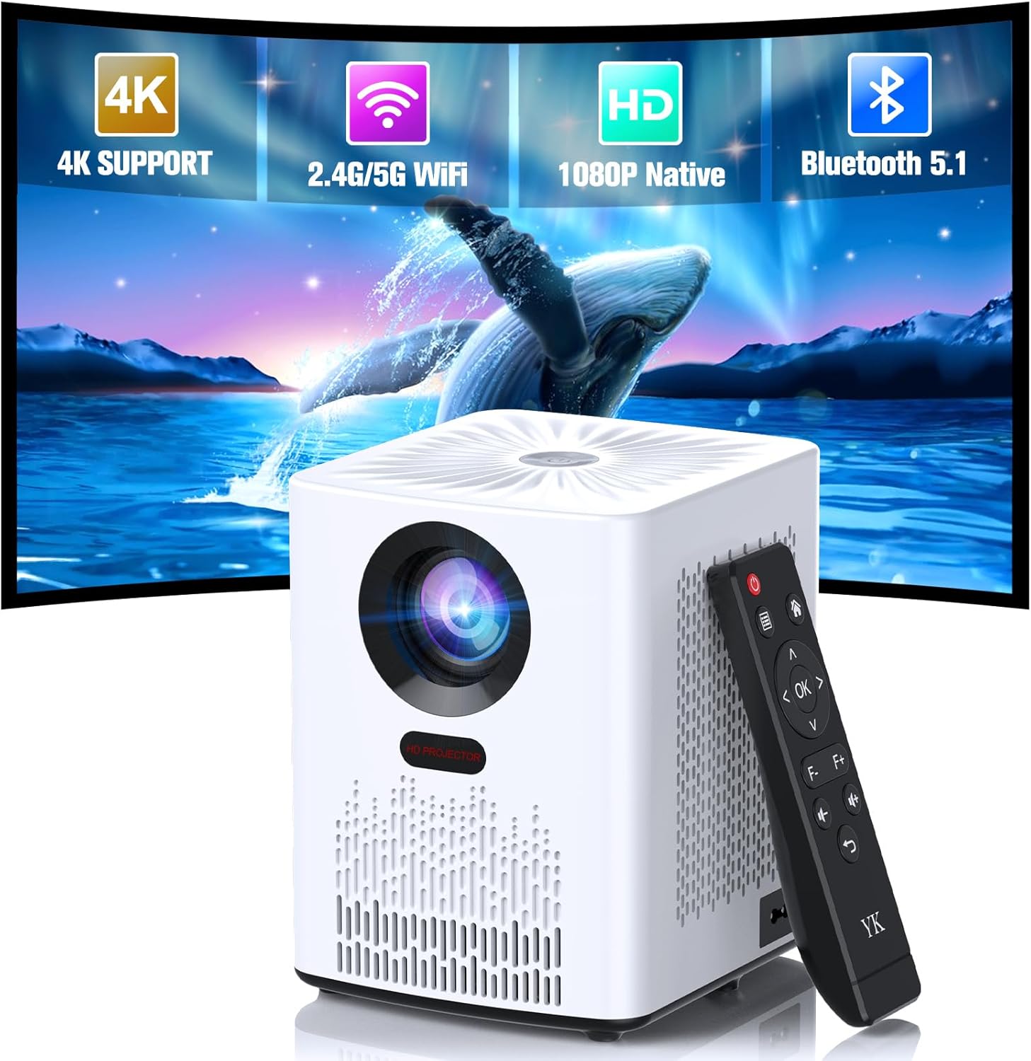 Portable 4K Projector: 5G WiFi, Bluetooth, Full HD