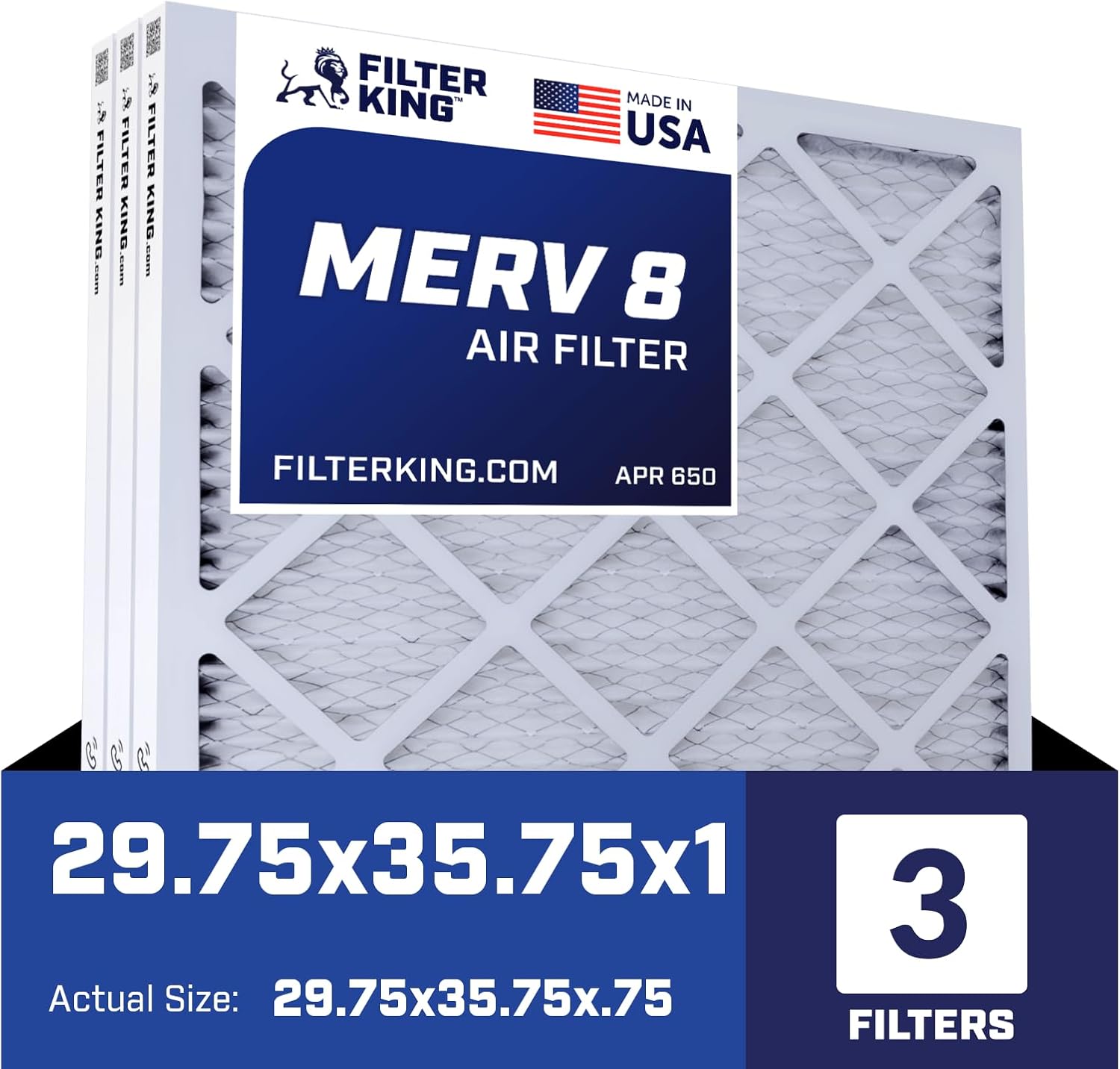 Filter King MERV 8 HVAC Pleated AC Furnace Filters 3-Pack