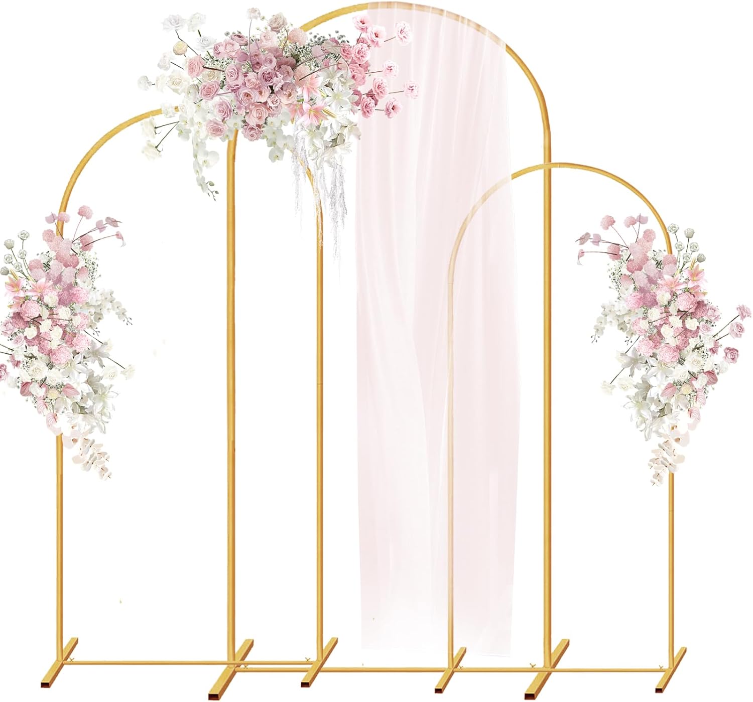 Metal Arch Stand Set for Weddings and Events - 3 Sizes Gold