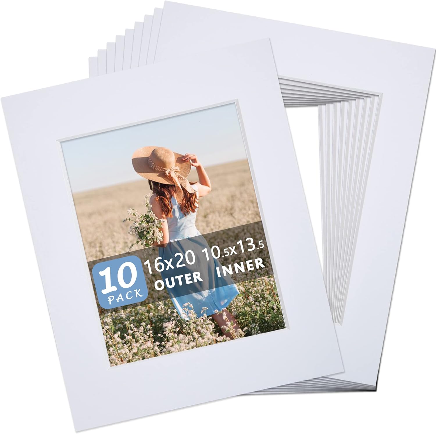 Somime 10 Pack Precut 16x20 Picture Frame Mats for Photos