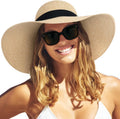 Womens Sun Straw Hat Wide Brim UPF 80+ - Packable Beach Floppy Hat