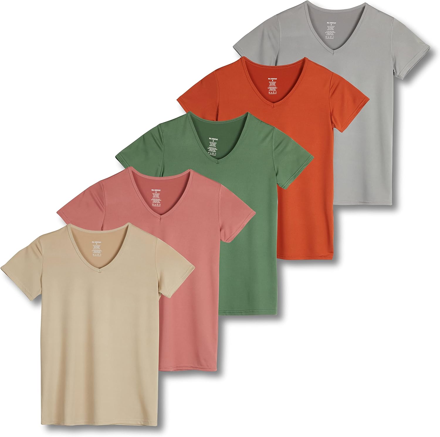 Real Essentials Women's Dry Fit V Neck Workout Tops 5 Pack