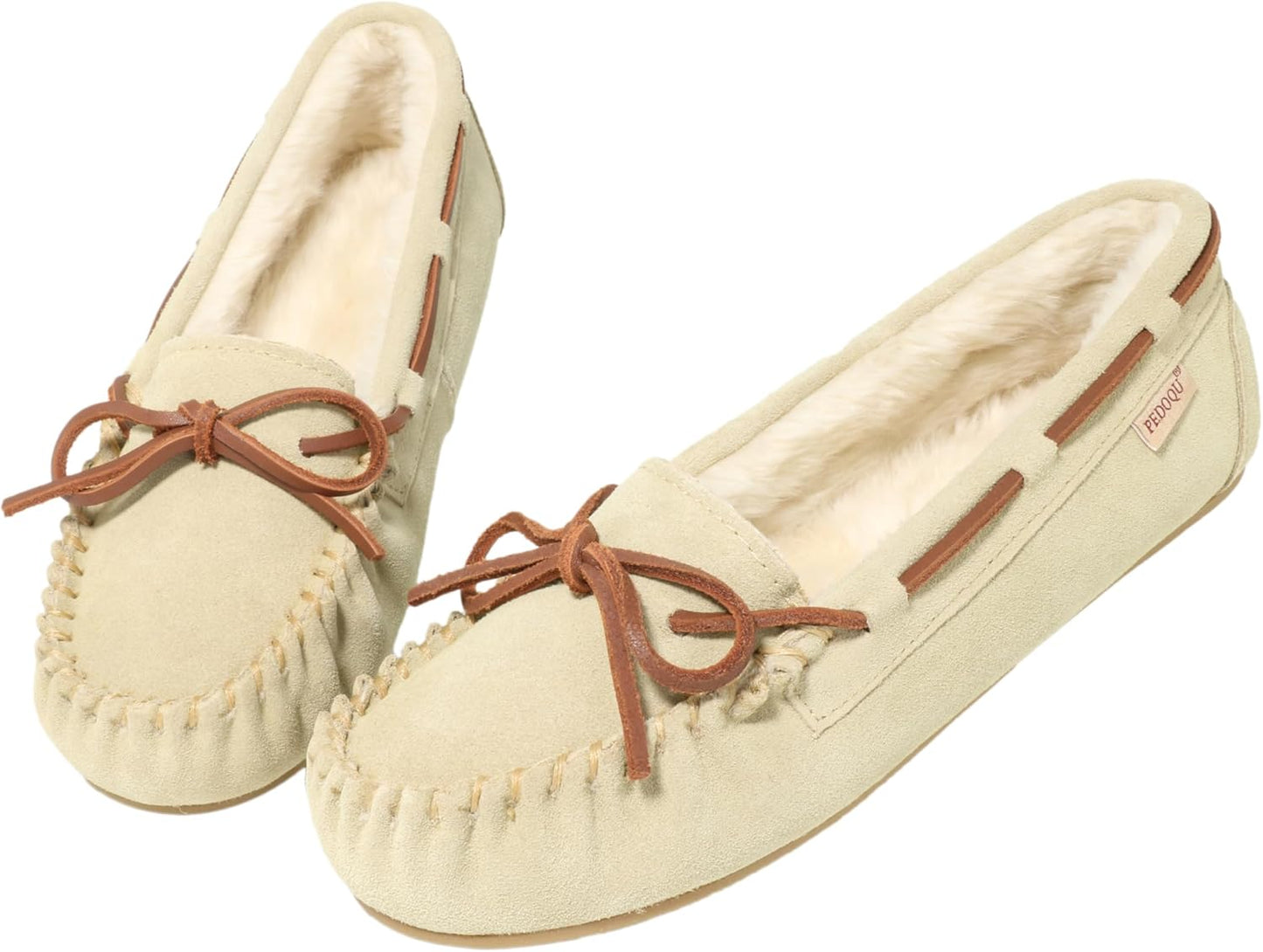 Women's Moccasin Slippers with Faux Fur Lining for Comfort