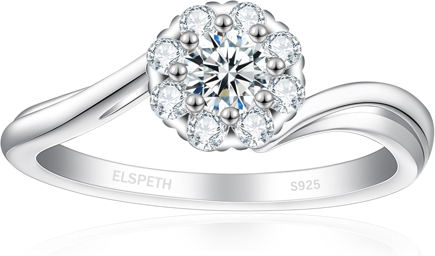 Elspeth 925 Sterling Silver Engagement Ring with Cubic Zirconia