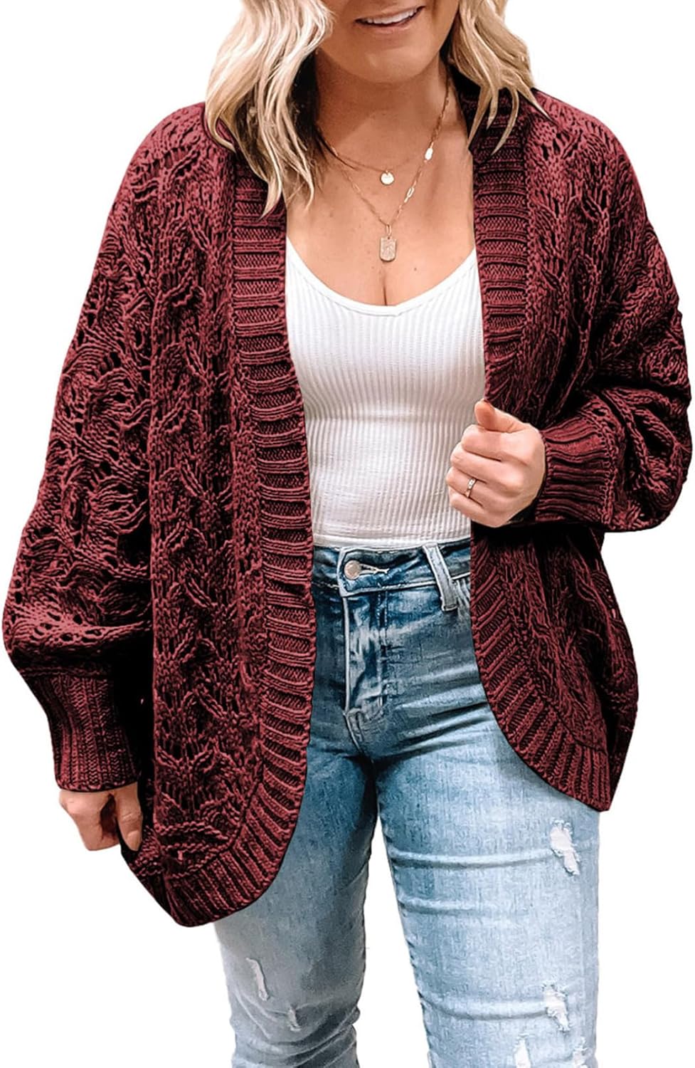 Eytino Womens Plus Size Crochet Cardigan Sweater for All Seasons