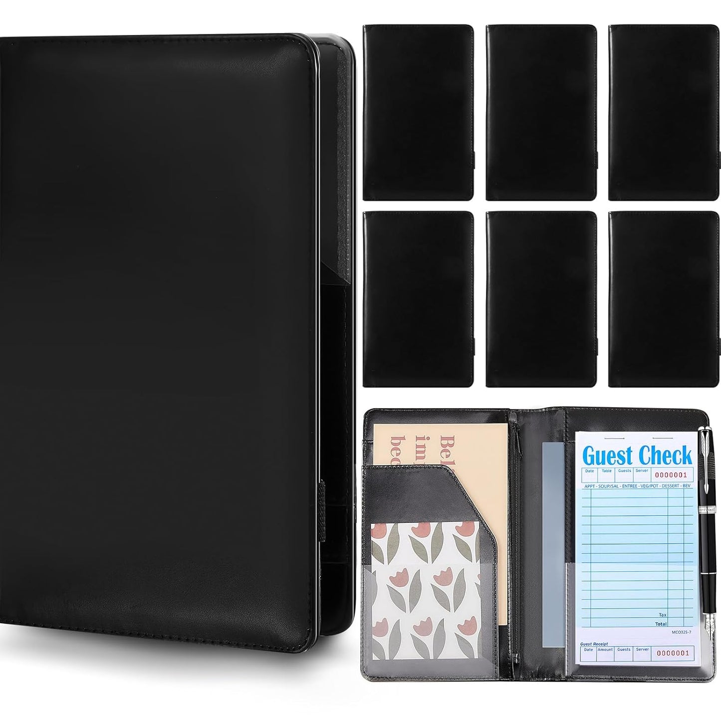 8 Pcs Server Books for Waitresses with Zipper Pocket Wallet