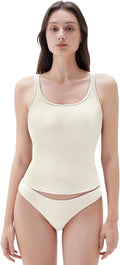 Women Padded Cotton Ribbed Long Tank Tops - Breathable Scoop Cami