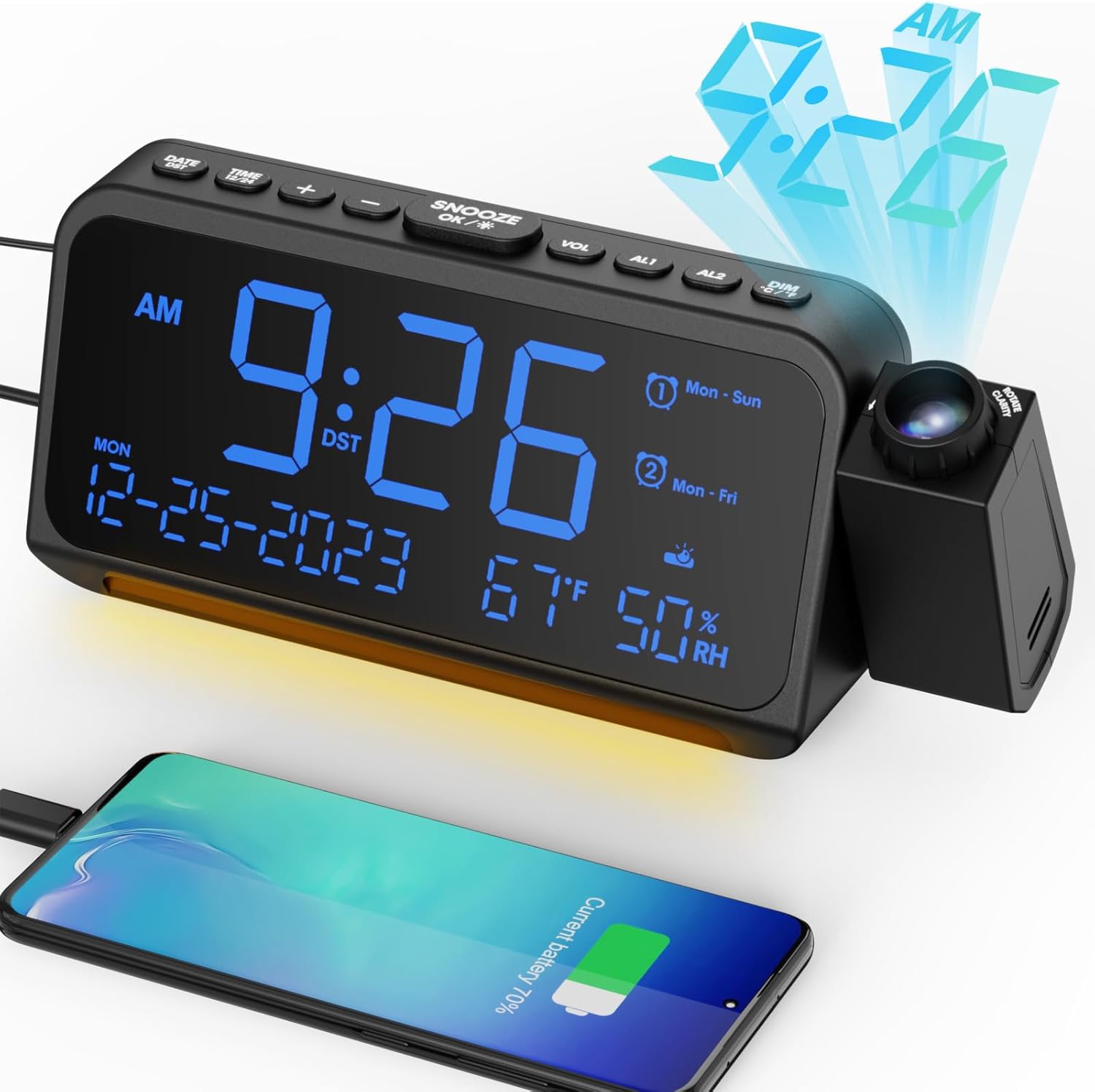 Mesqool Projection Alarm: Bedroom Ceiling Display