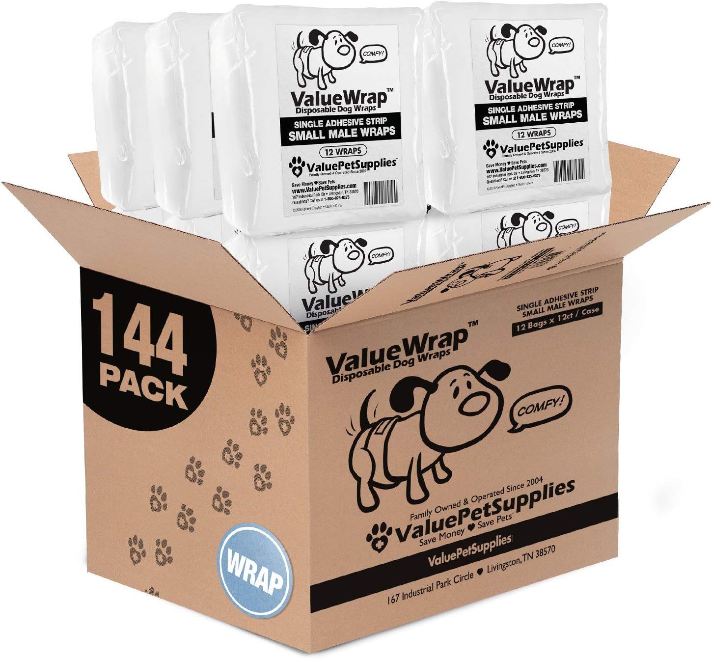 ValueWrap 1-Tab Small Dog Diapers 144ct - Leak Protection