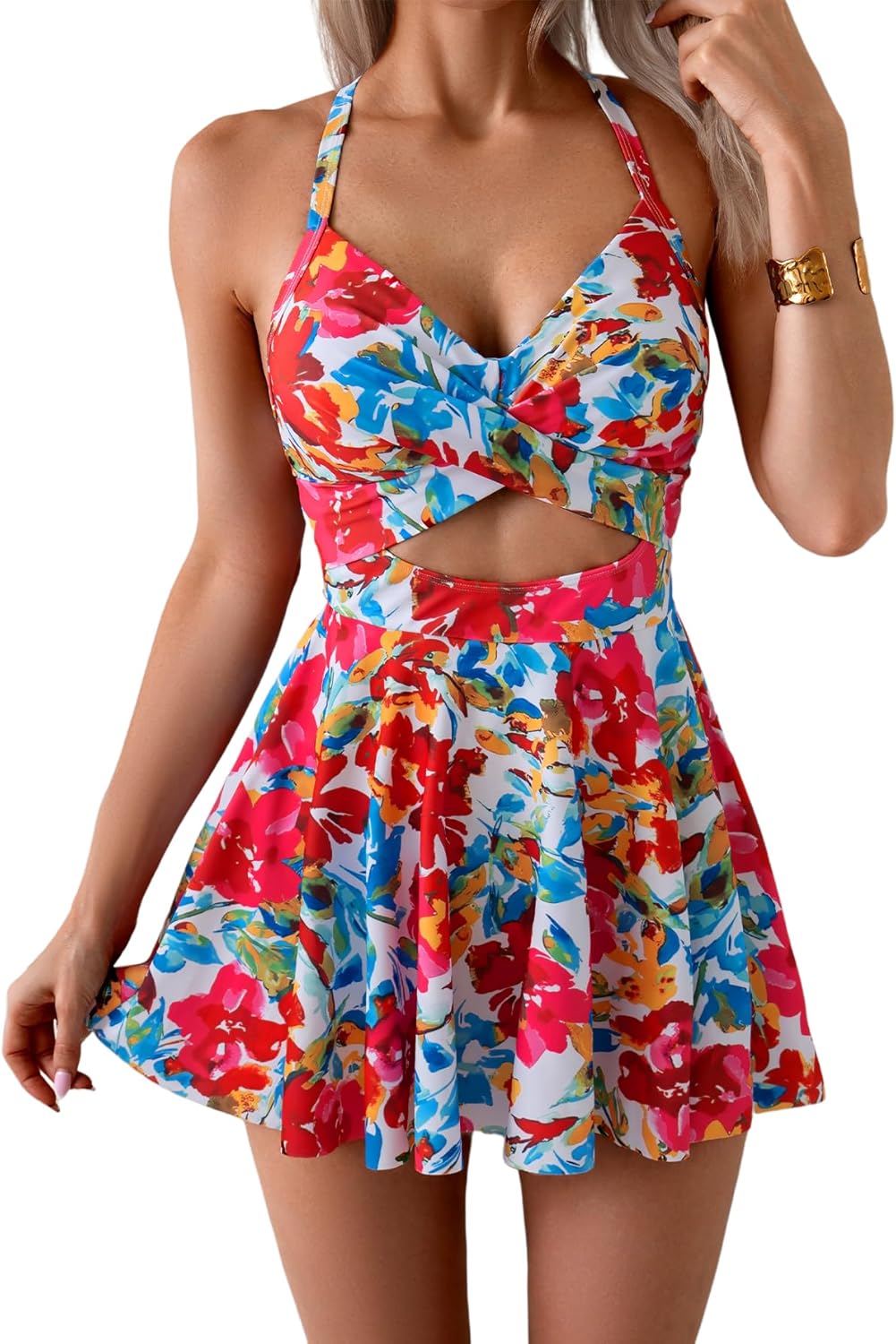B2prity Women Cutout One Piece Skirt Swimsuit for Tummy Control