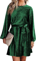 Velvet Lantern Sleeve A-Line Skater Dress - Flattering Cocktail Fit