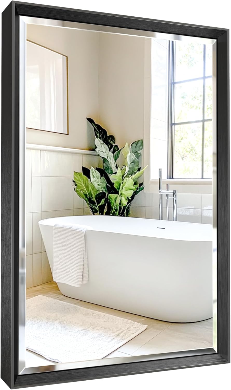Beveled Black Bathroom Mirror 16x24 for Elegant Decor
