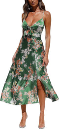 Fashionme Spaghetti Strap Satin Midi Dress - Flattering Tie