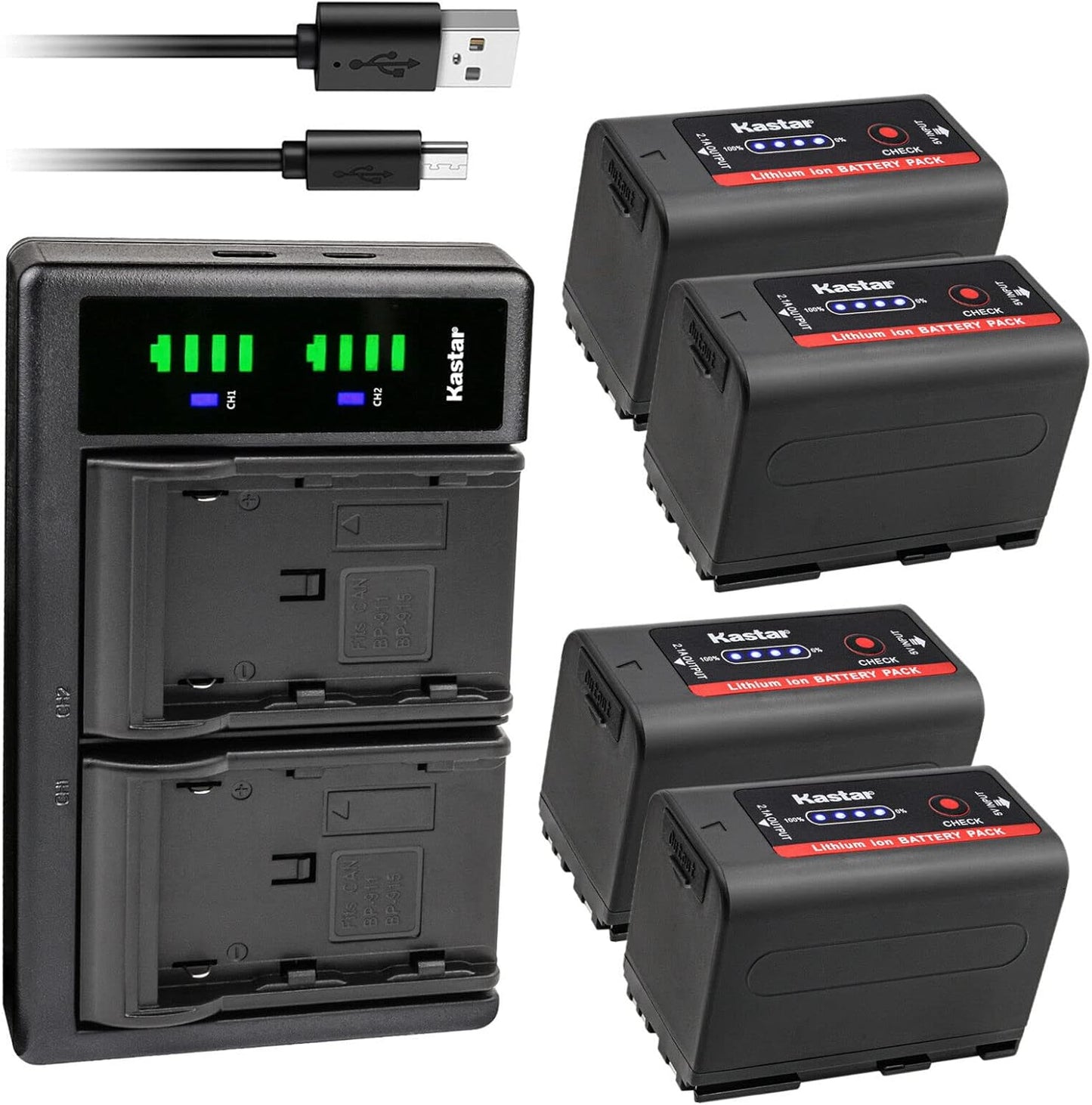 Kastar 4-Pack BP-950G Pro Battery & USB Charger for Canon Cameras