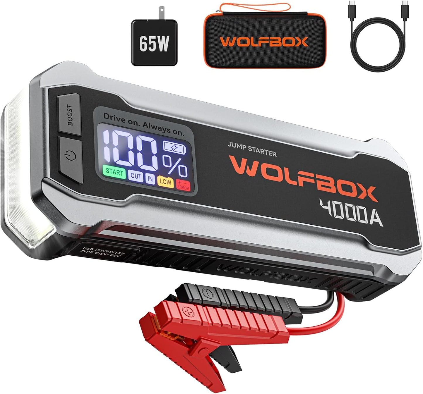 WOLFBOX 4000A Jump Starter: Powerful 24000mAh Battery Pack