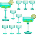 Champagne Martini Glasses 12 Pc Teal Coupe Set - Removable Gold Rim