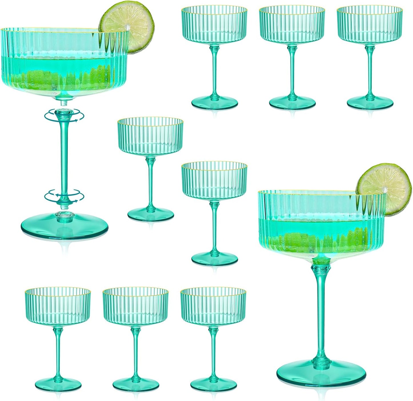 Elegant 12 Pcs Teal Martini Glasses with Gold Rim for Parties