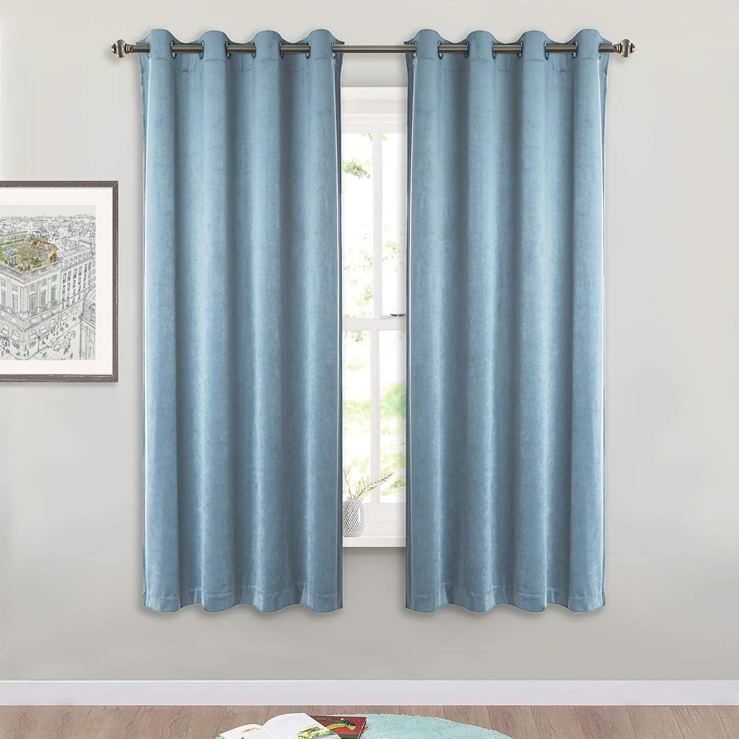 SMILETIME Sky Blue Velvet Curtains for Living Room, 63 in Long
