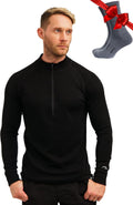 Merino Wool Base Layer Mens Midweight Half Zip Sweater - Warm Fit