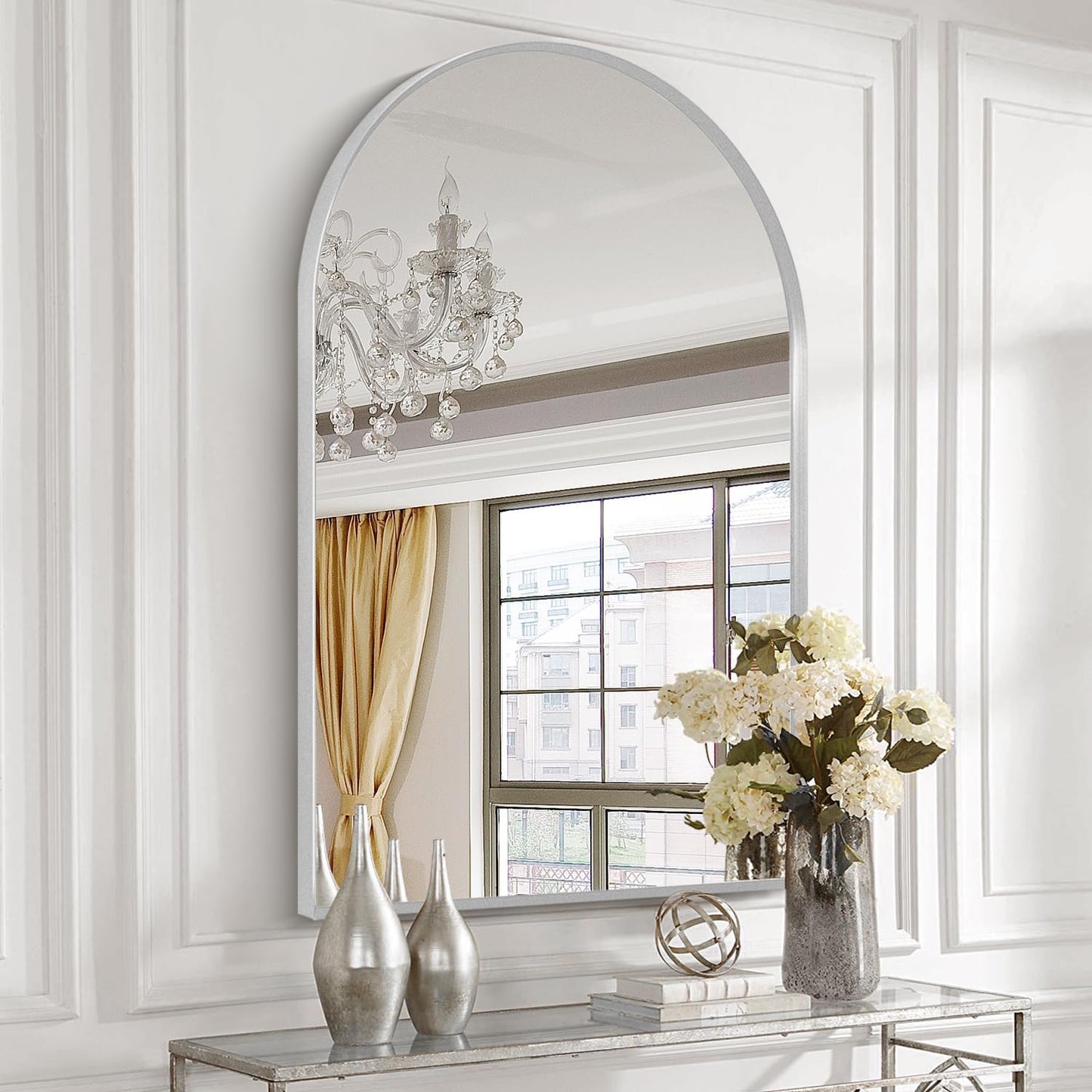 30 x 48 Silver Arched Mirror for Bathroom and Living Room