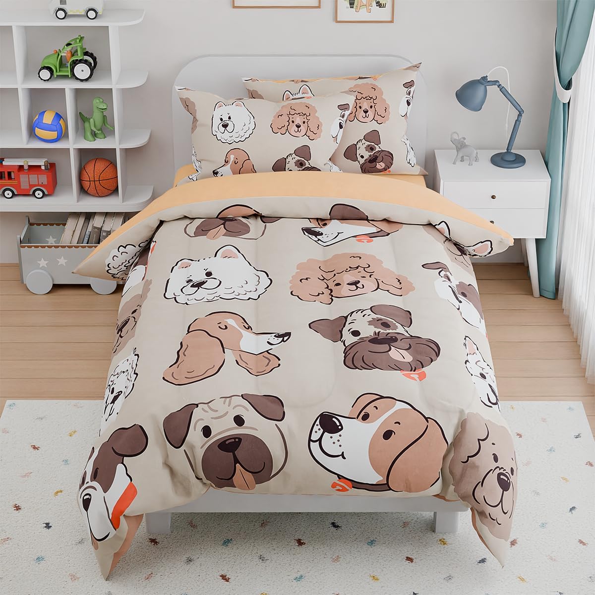 Dog Kids Bedding Set for Girls Boys, Ultra Soft Comforter Set