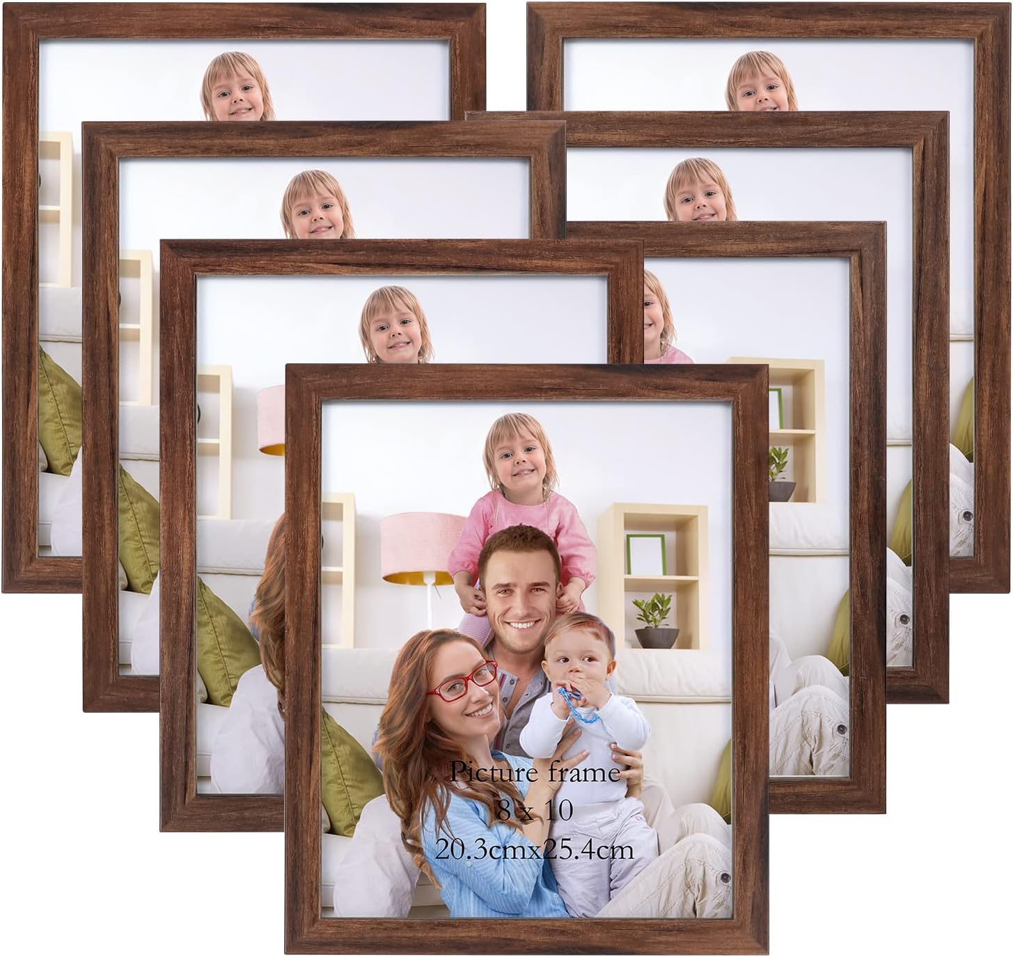 Rustic Walnut 8x10 Picture Frame Set of 7 for Wall or Tabletop
