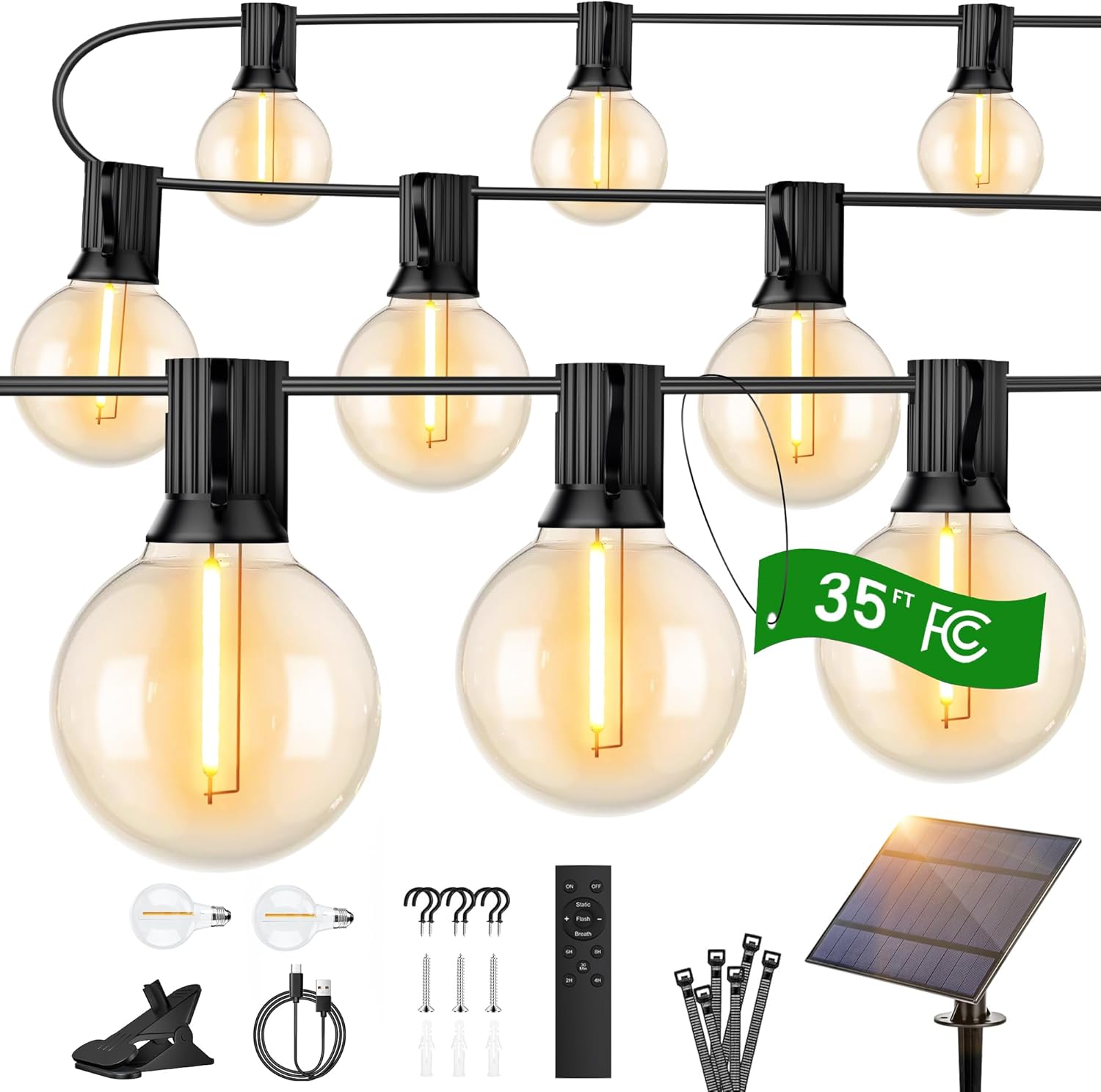 OHLUX 35FT Solar Globe String Lights for Outdoor Ambiance