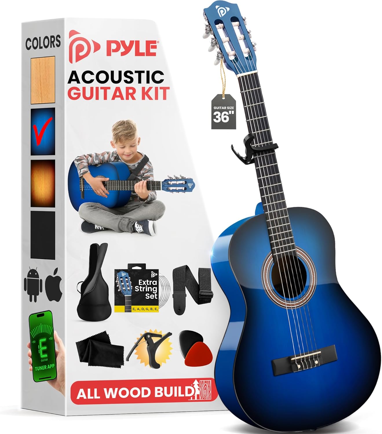 Pyle Beginner Acoustic Guitar Kit for Youth and Adults