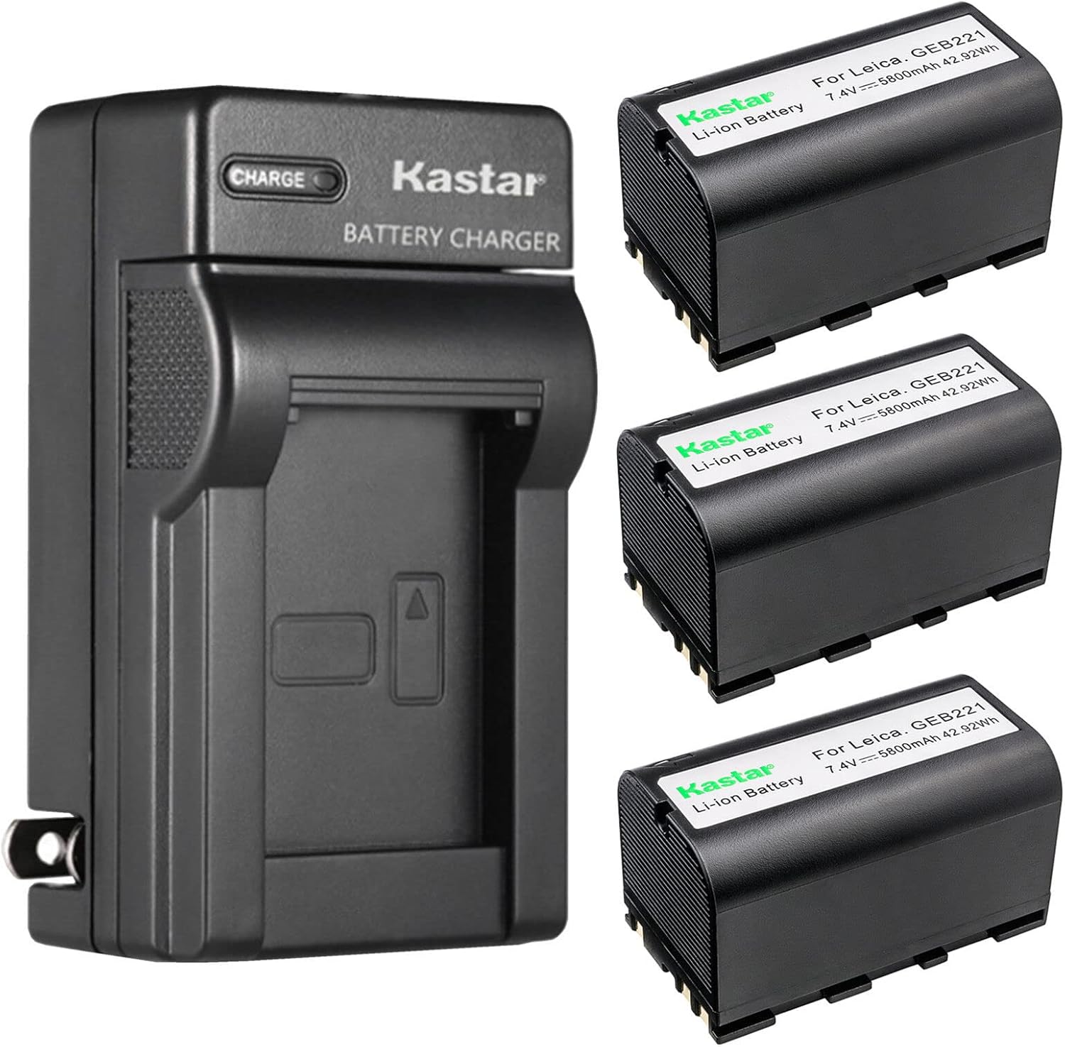 Kastar 3-Pack Battery and AC Wall Charger for Leica Devices