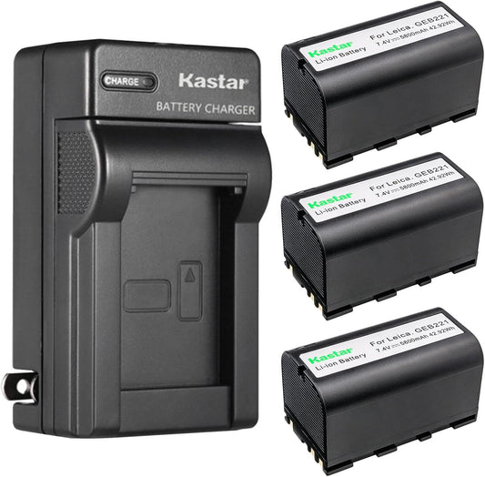 Kastar 3-Pack Battery and AC Wall Charger for Leica Devices