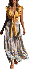 Bohemian Floral Elastic Waist A Line Maxi Skirt - Comfortable Summer
