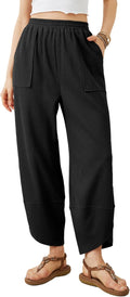 Womens Baggy Wide Leg Harem Pants with Pockets - Elastic Palazzo
