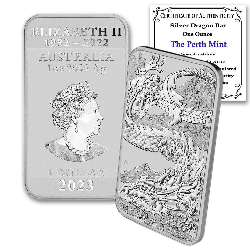 2023 P 1 oz Australian Silver Dragon Rectangular Bar Coins