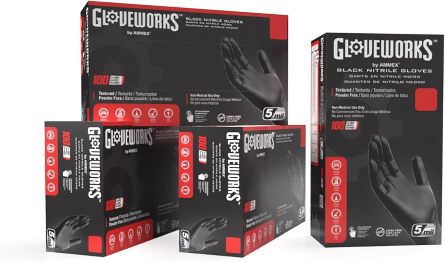 GLOVEWORKS Black Nitrile Gloves - Durable, Versatile, Latex-Free