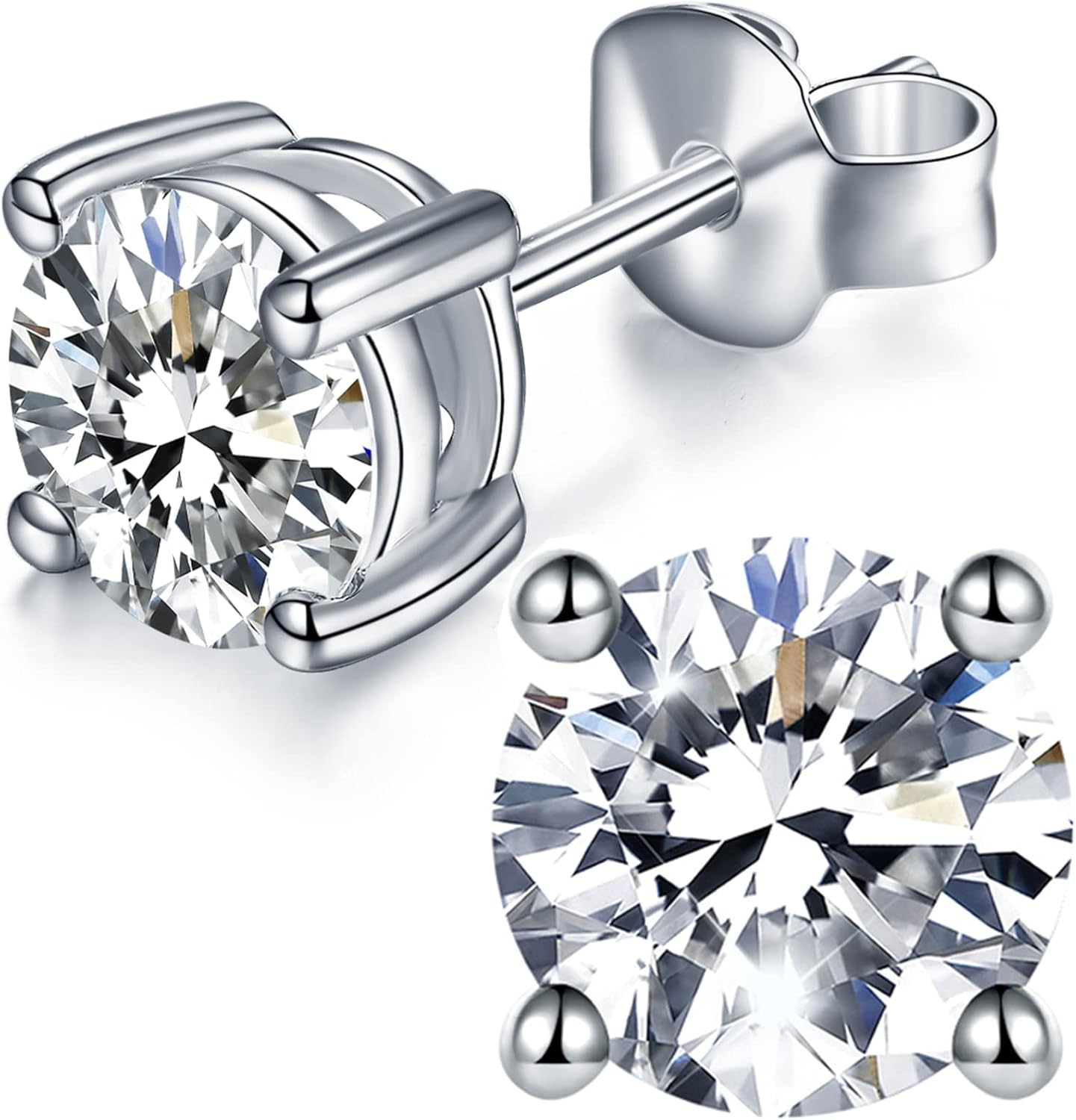 Moissanite Stud Earrings for Women in Sterling Silver - 1-3CT