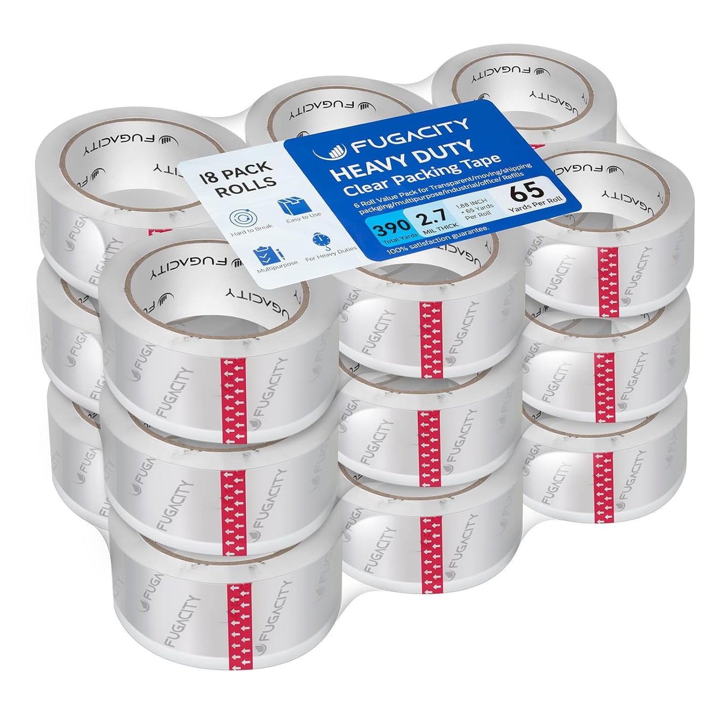 FugaCity Heavy Duty Clear Packing Tape Refills for Moving Supplies