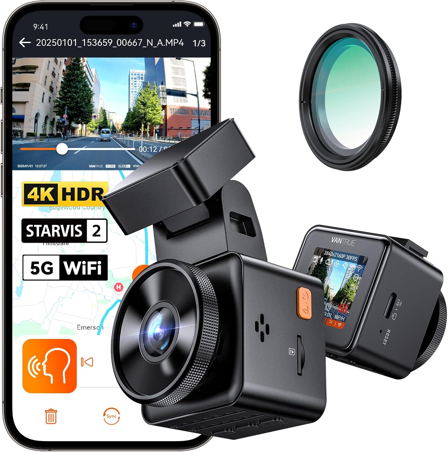 Vantrue E1 Pro 4K Dash Cam: STARVIS Night Vision, Built-in WiFi & GPS
