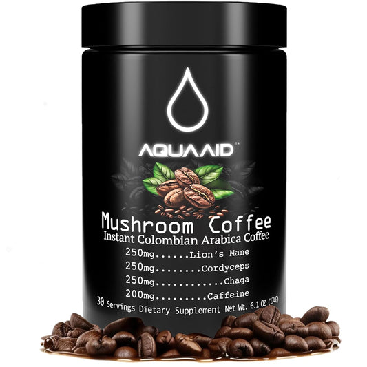 AquaAid Superfood Mushroom Coffee | Memory Boost | 2x Natural Energy | 6oz 30 Servings