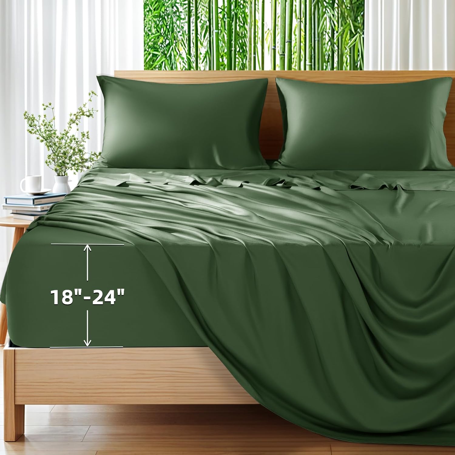 100% Viscose Bamboo Sheets for King Size Mattresses, Olive