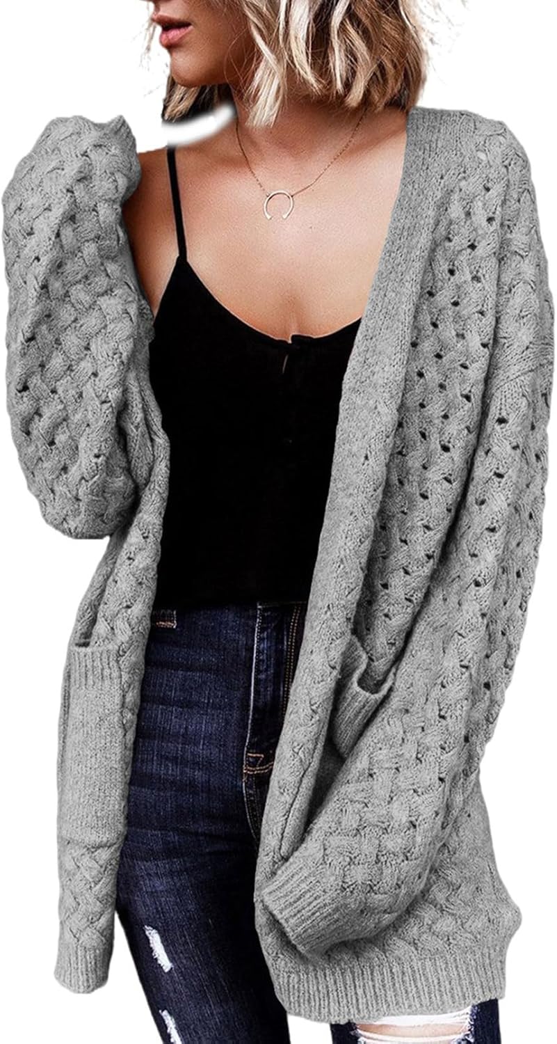 Dokotoo Women's Open Front Long Sleeve Chunky Knit Cardigan
