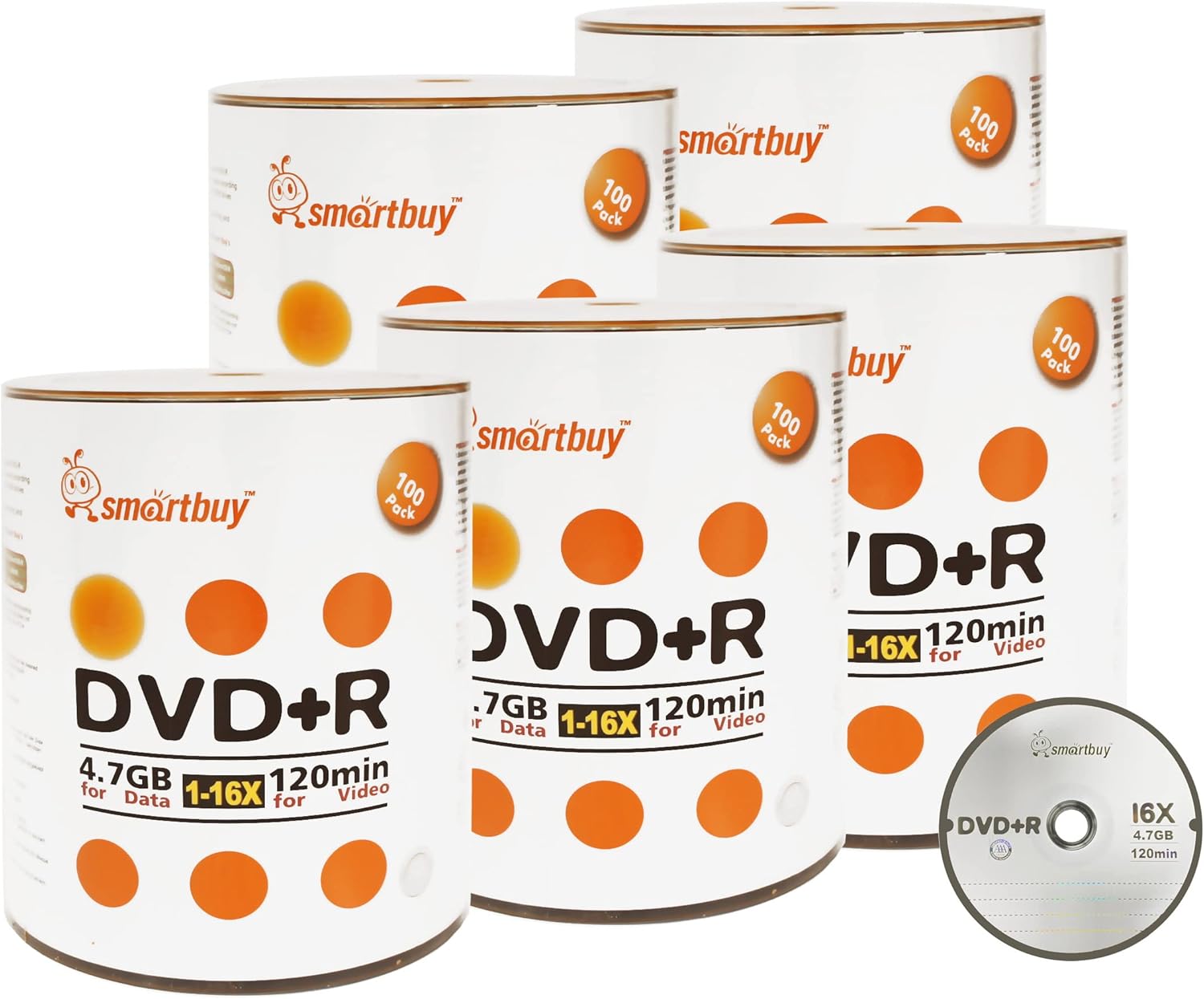 Smart Buy 500 Pack DVD+R 4.7GB 16X Recordable Discs for Storage