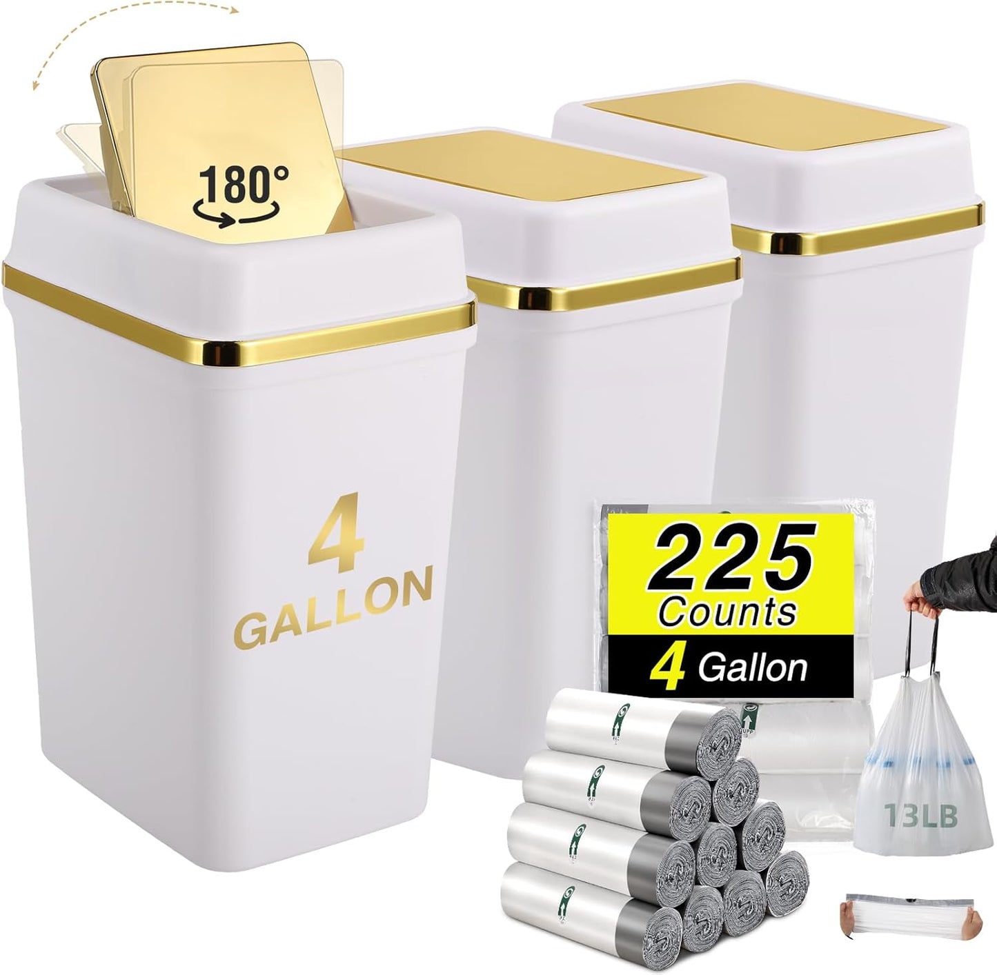 3 Pack 4 Gallon Bathroom Trash Can with Lid for Any Space