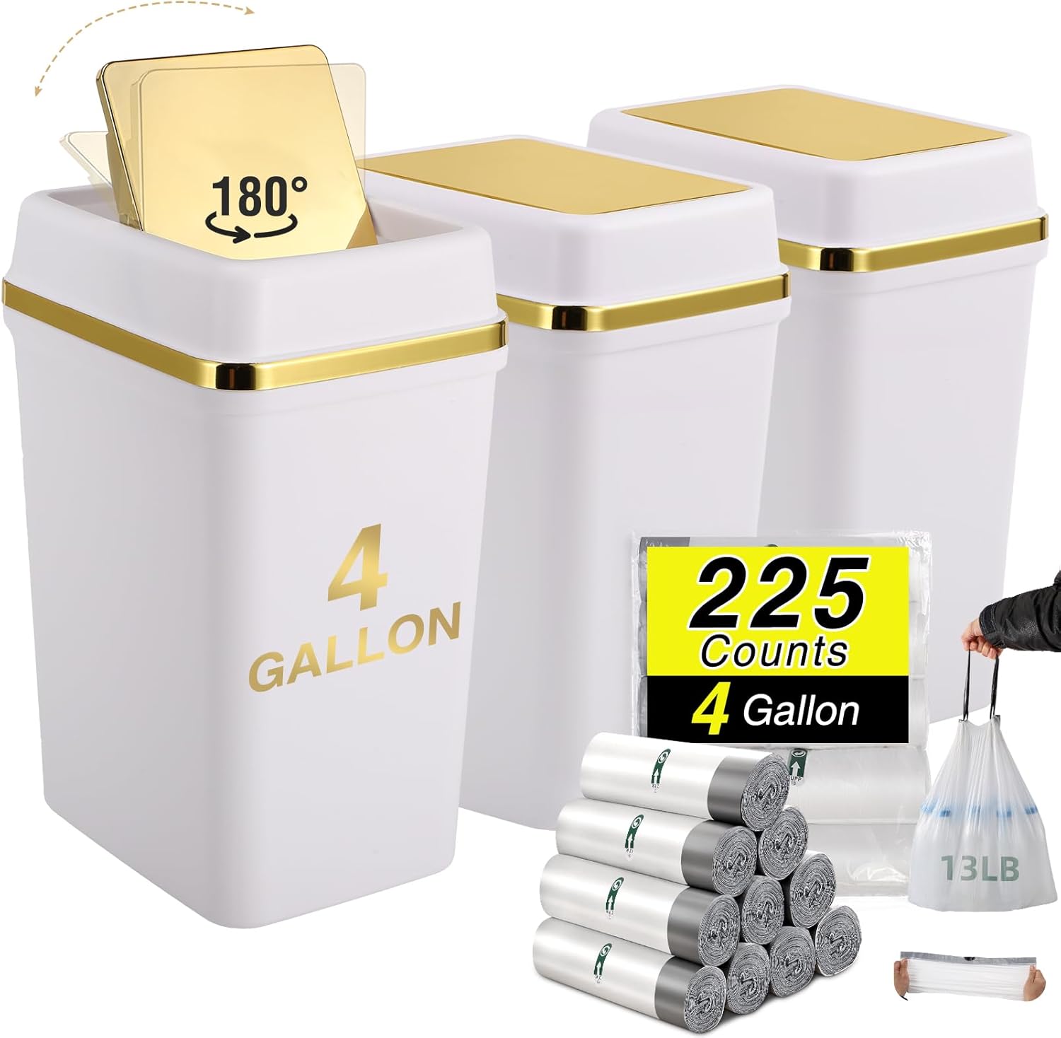 3 Pack 4 Gallon Bathroom Trash Can with Lid for Any Space