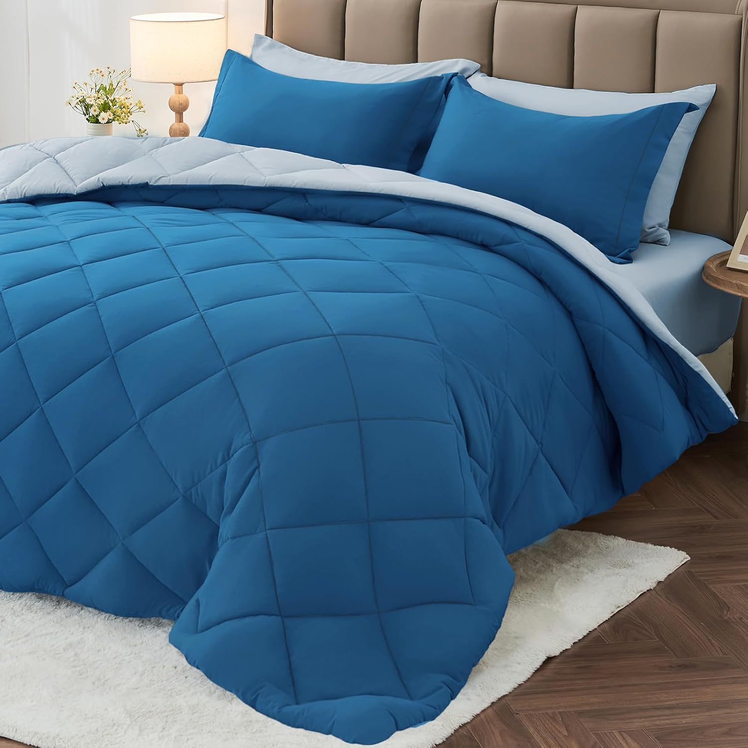 MUXHOMO 7 Pieces California King Comforter Set for Ultimate Comfort