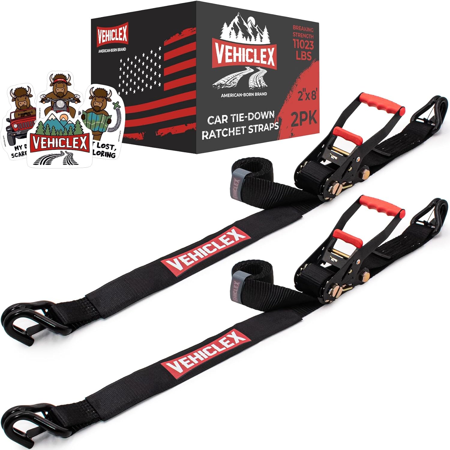 Vehiclex Car Tie Downs with Double J-Hooks for Heavy Loads