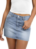 Womens Low Waist Denim Mini Skirt - Stretch Slim Fit Casual